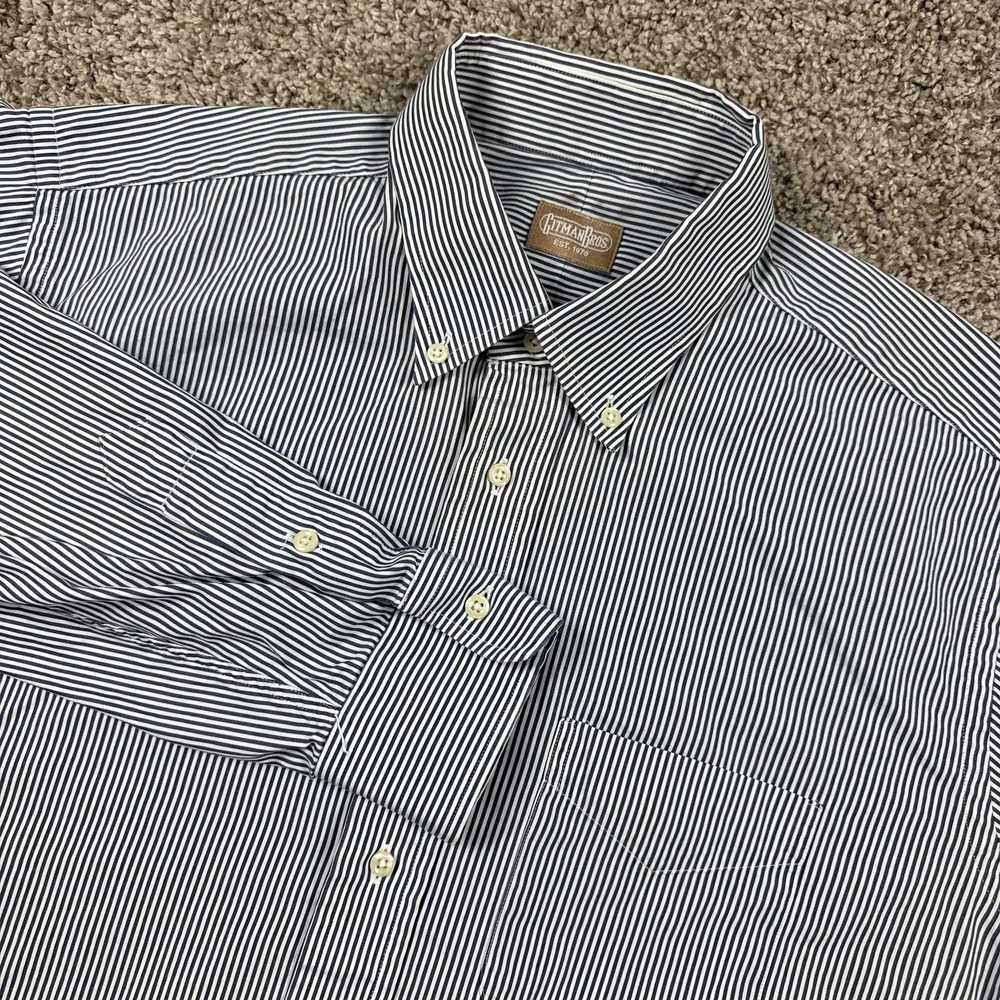 Gitman Bros Shirt Mens 17 33 XL Blue Pinstripe Button Down Long Sleeve USA